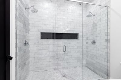 Walk-in Shower with Stone Tile Accents
